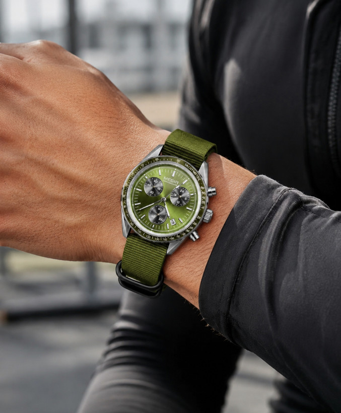ساعت اصل مگیر برزنتی سبز Megir ML2247G-BK-1