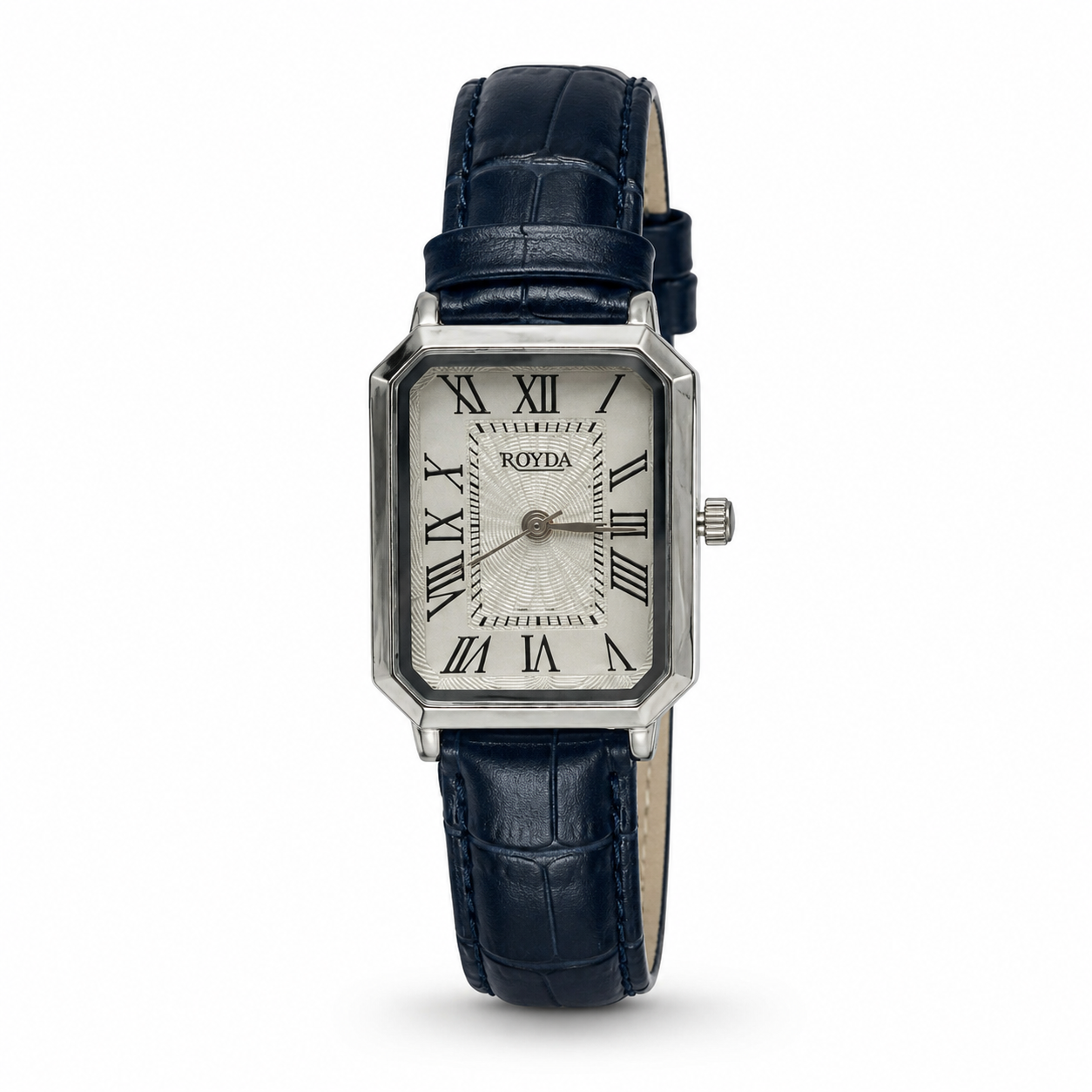 ساعت مچی زنانه رویدا مستطیل  بند چرمی سایز ریز سرمه ای