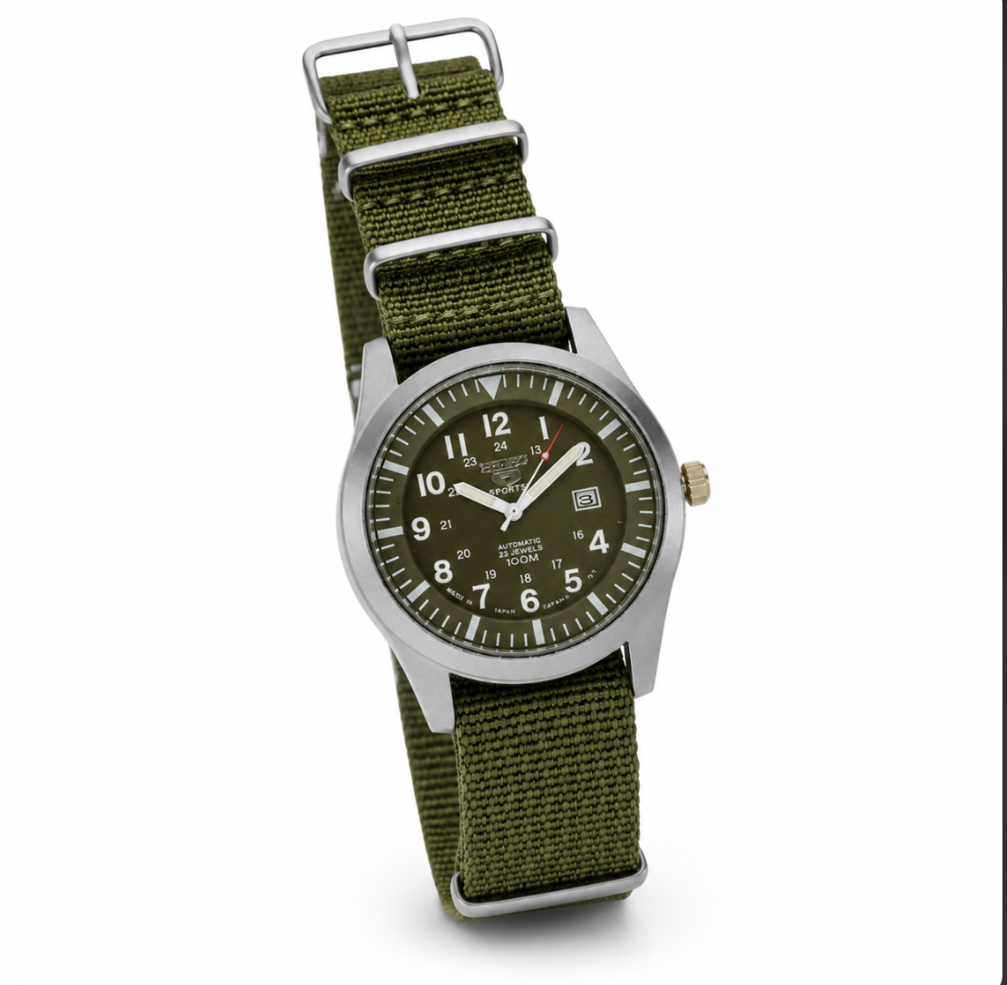 ساعت مچی سیکو ۵ خلبانی سبز قاب مات Seiko 5 s2145