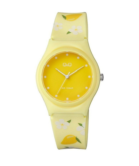 ساعت مچی اصل عقربه ای کیو اند کیو زرد لیمویی VQ86-067
